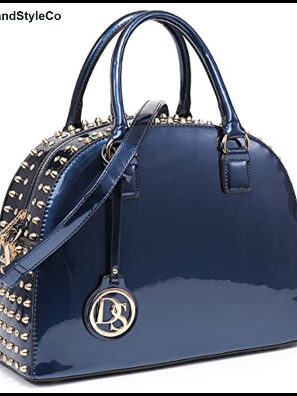 Faux Patent Leather Dome Satchel Structured Work Tote with Long Strap